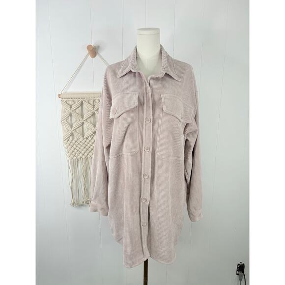 Reserve Fairfax Oversized Corduroy Shacket Womens Medium Mauve Beige Button Up - Picture 1 of 9
